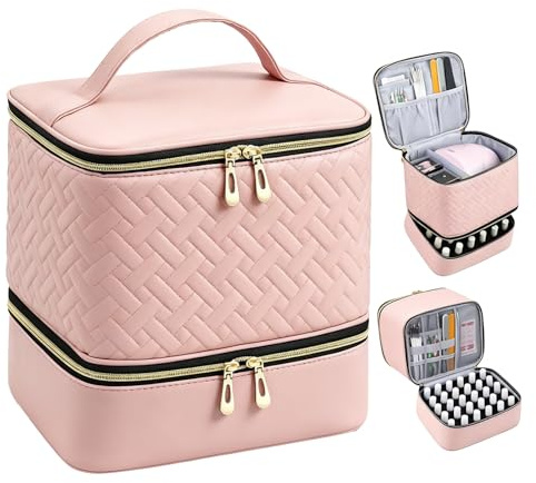 Nagellack Organizer Tasche, Doppelschicht Nagellack Aufbewahrung Box, Großer Nagelkoffer für Nageldesign Kosmetiktasche für 30 Flaschen & 1 Nagellampe, Maniküre Set Tasche