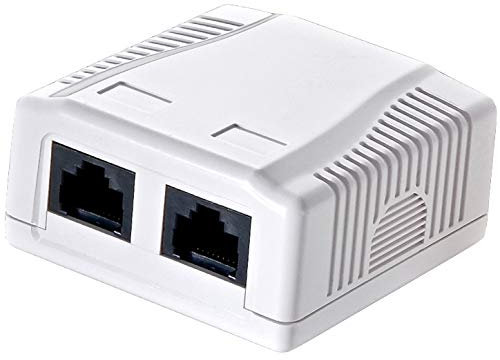 odedo CAT 6 Gigabit 250Mhz Anschlussdose Aufputzbox Universal Netzwerkdose 2x RJ 45 für Gigabit Übertragung Reinweiß RAL9010, AWG 22 23 24 25 26 auch PoE, Network Surface Mount Box