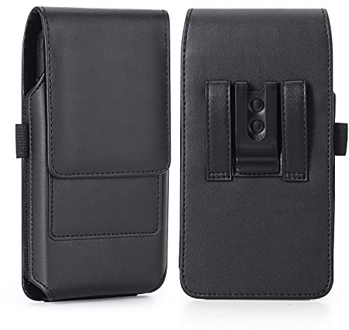 BECPLT Phone Holster for iPhone 16 Pro Max, iPhone 15 Pro Max, 14 13 12 11 Pro Max, Xs Max, 8 Plus 7 Plus 6 Plus Belt Clip Case, Leather Cell Phone Belt Pouch Holder (Fit w/thin Case on) Black