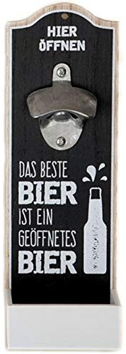 G.H. Robuster Flaschenöffner im Vintage Stil zur Wandmontage aus Holz, mit Metall Kapselheber, Masse 30 x 10 cm, Ausführung mit Spruch: DAS Beste Bier, tolles Geschenk