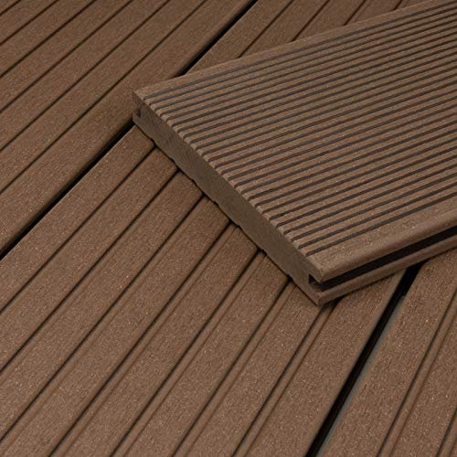 HORI WPC Terrassendielen Braun Massivdiele, Komplettset inkl. 40x60 mm Unterkonstruktion & Clips, rutschfest & UV-beständig für langlebige WPC-Terrasse Fläche: 1 Muster I Muster Dielenlänge