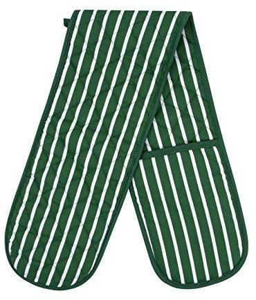 Molly Malou 100% Cotton Butcher Stripe Quilted Double Oven Gloves Pot Holder Heat Resistant Mitt Come in Four Colours (Green)
