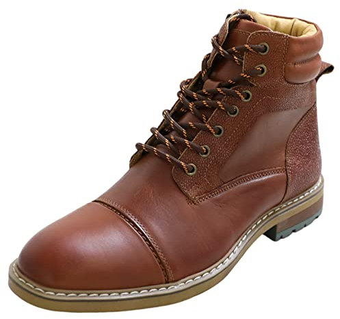 Jamron Uomo Classico Vera Pelle Stivaletti Cerniera Stivali Chukka con Calda Fodera in Flanella Marrone EU43