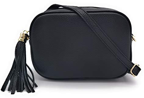 ELIOX Borsa Donna Vera Pelle Made In Italy Piccola Borsetta a Tracolla Elegante Moda Crossbody Bag Genuine Leather (Nero)