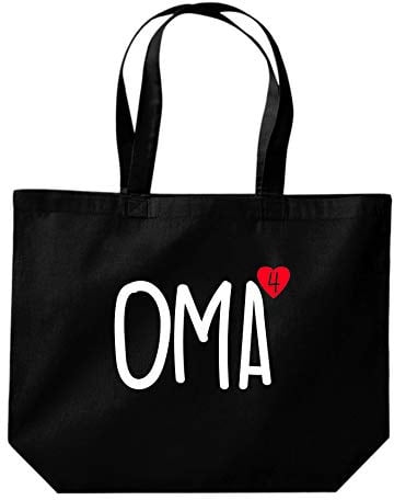 Shirtinstyle Beutel Tasche, Oma hoch 4, vierfache Oma, Familie Verwandschaft, Liebe, Freude, Dankbarkeit, Jute, Shopper, Beutel, Tasche, Farbe Schwarz