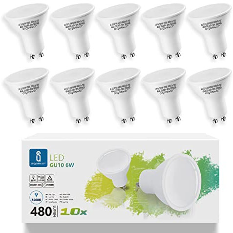 Aigostar LED Leuchtmittel GU10 6W Kaltweiß, Glühbirnen 480lm 6500K 230V Abstrahlwinkel 120-160 Grad, Lampe Strahler Flimmerfrei nicht Dimmbar Reflektorlampe 10er-Pack