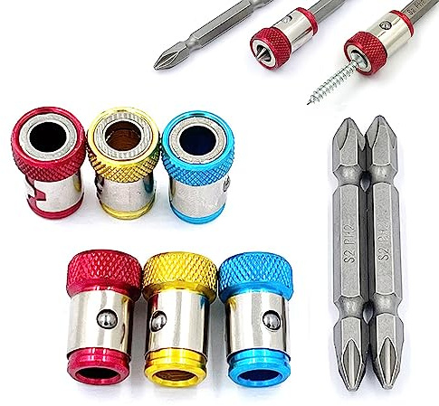 JFOGO 6 Pieces Magnetic Screw Ring With 2 Pieces Ph2 Screwdriver Bit Set,Magnetizer Screw Removable For 1/4 Inch/6.35mm Hex Screwdriver and Power Bits (MIX)