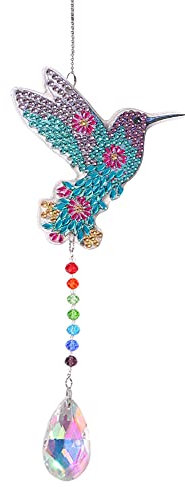 Demiawaking Diamond Painting Windspiele Sonnenfänger DIY Diamant Malerei Gartendeko Kristall Anhänger Auto Fenster Deko Geschenk (Kolibri A)