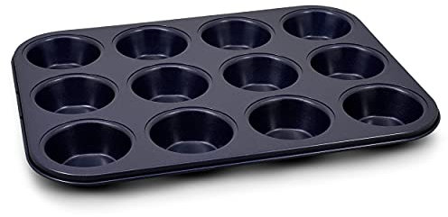 Zyliss E980200 Muffinform, Antihaftbeschichtung, Carbonstahl, Dunkelblau, Blech für 12 Muffins, Muffin Backblech, Spülmaschinenfest, 5 Jahre Garantie