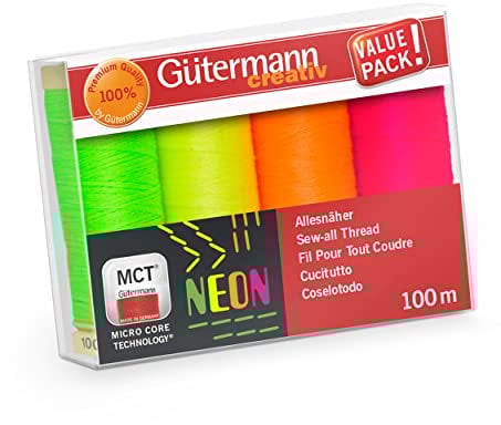 Gütermann - Gütermann Assortito Colori Neon (100m) Cucire-Tutto Filo Impostato 1-4 Pezzi
