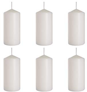 Stumpenkerzen Weiß Säulenkerzen Blockkerzen, Durchmesser 6 cm, Höhe 12 cm, geruchsneutral, lange Brenndauer 38h, Set 6 Stück (1 Box)