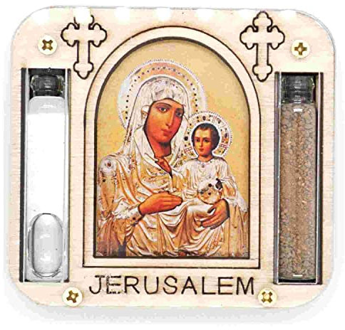 SHUCK24 Wundervoller Ikonenmagnet der heiligen Gottesmutter Maria, Haussegen mit ECHTER Heiliger Erde und Heiligem Wasser, Original aus Jerusalem.