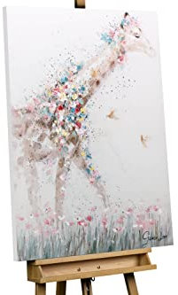 KunstLoft Leinwandbild | 100% HANDGEMALT | 75x100cm | Gemälde 'Giraffe Princess' | Giraffe | Pastell Taupe | Wandbild Wohnzimmer