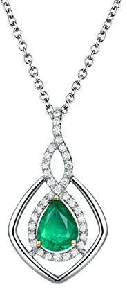 Mesnt Halskette Mädchen, Halskette Damen Silber 925, Ketten mit Anhänger Rhombus Infinity 1,2 CT Birnenform Lab erstellt Smaragd mit 0,27 CT Zirkonia