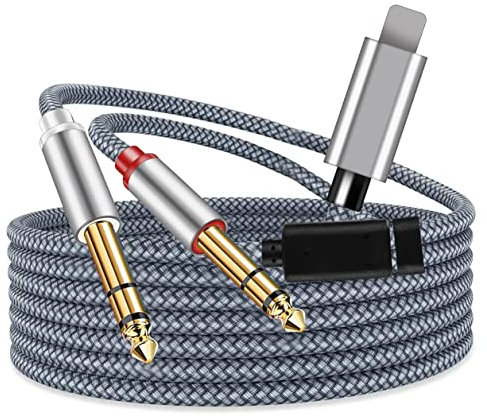 NCGGY Lighting to Dual 6.35mm 1/4 TRS Stereo Y-Cable Splitter i-Phone to Dual 1/4 inch Audio Cable Compatible iPad,i-Phone/XS/X /14/13/12/11//8/7,Amplifier,Speaker,Headphone,Mixing Console 10FT