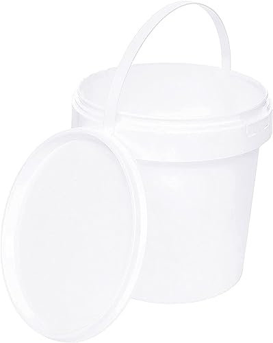 Cubo con Tapa, 20 x 1 l, Color Blanco, Apto para Alimentos, Estable, hermético, de plástico con asa, vacío, 20 x 1 litro