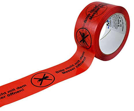 MASHPAPER Warnband Bitte nicht mit dem Messer öffnen! Klebeband Packband rot aus umweltfreundlichem Polypropylen 50 mm x 66 m (1)