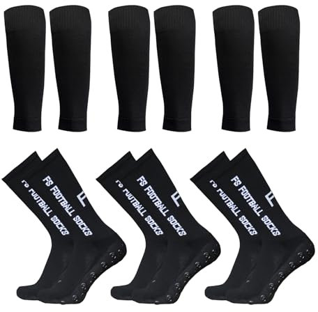 Lixada Fußballsocken und Wadenärmel-Set,antirutschsocken sport Erwachsene Herren Stutzen Stutzenstrumpf,Unisex Laufsocken Kompressionsstretch-Socken Sportliche Fußball-Socken mit Griffen,3 Paar（39-46）