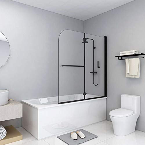 ANGYANG Faltbare Duschkabine 2 Paneele ESG, Duschabtrennung, Schiebetür Dusche, Duschwanddichtung, Duschkabinen Ersatzteile, Dusche Eckeinstieg, 120x140 cm Schwarz