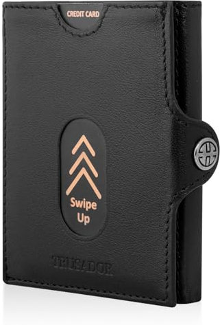 TRUSADOR Slim Wallet Valencia I 8 Karten Mini Geldbörse Herren klein mit RFID Schutz I Damen & Herren Portemonnaie I Credit Card Holder Geldbeutel – Münzfach, Black