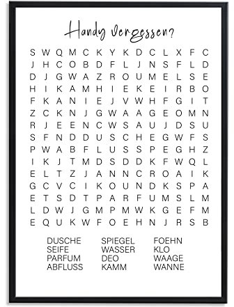 1M® Poster - Badezimmer Deko Bilder - stilvoller Kunstdruck - schwarz weiß Wandbilder - WC Deko - DIN A3 Handy vergessen
