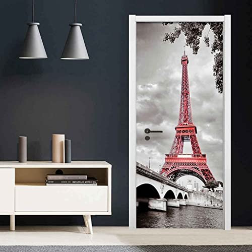 Türtapete Selbstklebend 3D Türposter Roter Eiffelturm 80 X 200 Cm Türaufkleber Fototapete Abziehen Und Aufkleben Türfolie Poster Tapete - Kinderzimmer Wohnzimmer Küche Schlafzimmer Tür Fotos