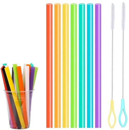 NHCDFA 32pcs Bubble Tea Straw, Bubble Tea Straws, 2 Straw Cleaning Brushes, Boba Straws, Colorful Smoothie Straws, Replacement Straws, Thick Straws for Smoothie Cups Cocktails, Red