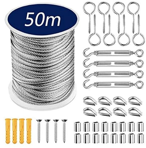 Fune Cavo Acciaio inox 1 set di cavi multifunzionali, kit for appendere la corda, cavo in acciaio inossidabile, cavo for tenda, corda for stendere stendibiancheria for asciugare i vestiti Cavi Acciaio
