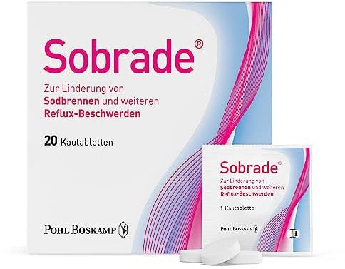 Sobrade, 20 Kautabletten: Schnelle Hilfe zur Linderung von Sodbrennen und weiteren Reflux-Beschwerden - Minzgeschmack, Zuckerfrei - Geeignet als Zusatzempfehlung für PPI-Verwender