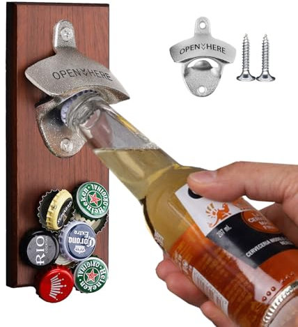Magnetic Beer Bottle Opener with Catcher, Novelty Beer Gifts for Men Dad Husband Him, Cool Gadgets for Home Bar Accessories, Pub, Garden, Man Cave, Birthday Housewarming Presents