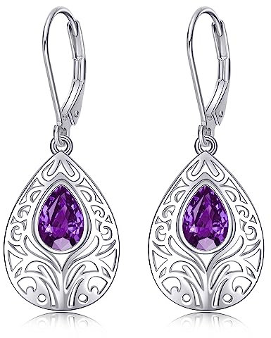 VENACOLY Pendientes de lavanda hipoalergénicos para mujer de plata de ley 925 de color lila filigrana, regalos de joyería, Plata de ley