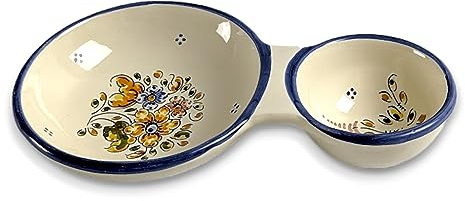 GÓNFER | Aceitunero Bandeja Aceitunas Cerámica Artesanal Pintado a Mano | Diseño Flores Azul “Margarita” | Cerámica de Puente del Arzobispo | LA FÁBRICA DEL BARRO (Azul)