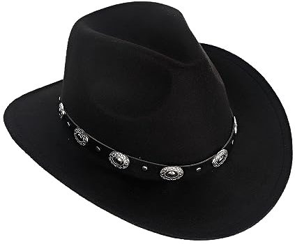 keland Chapeau de Cowboy en Feutre Chapeau de Cowgirl Chapeau Western pour Femmes Hommes (Noir)