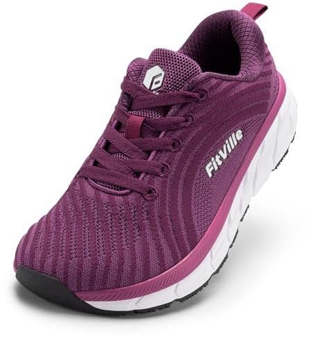 FitVille Damen Laufschuhe Weit Turnschuhe Atmungsaktiv Sportschuhe Leichte Barfußschuhe Joggingschuhe Sneaker Bequeme Walking Schuhe Breite Füße,Violett,42 EU,Weit