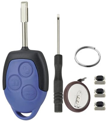 3-TastenFernbedienungsgehäuse blau-schwarz für Ford Transit Connect MK7 Van Schlüssel Fernbedienung mit Schraubendreher Schlüsselring VL2330 Batterie (180 Grad) mit 3 Switches