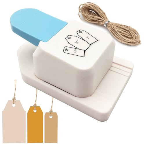 3 in 1 Papier Stanzen, Eckenschneider 1,5 2 2,5 Geschenk Tag Papier Stanzen mit 1 Rolle Hanfstrick (10m) Stanzer für Papierhandwerk, Geschenkanhänger-Stanzer (Quadrat)