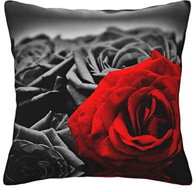 JBYJBX Dekokissenbezüge aus Kordsamt mit schwarz-weißen und roten Rosen, Dekoration für Sofa, Zuhause, Urlaubskissen
