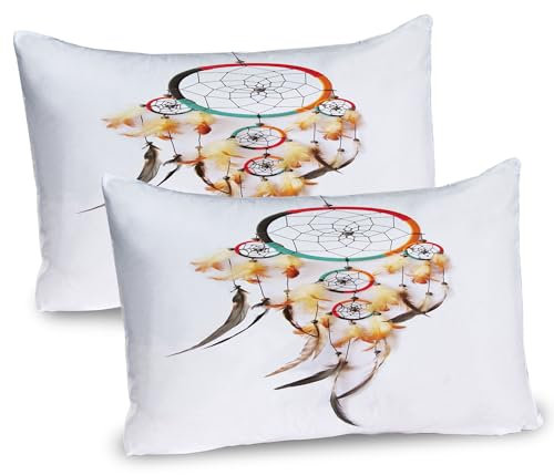ABAKUHAUS Stammes Kissenbezug Packung mit 2, Ethnische Retro Style Bohemian Dreamcatcher Bild Indigene Kultur Feder, Dekorativer Standard Gedruckter Kissenbezug, 80 x 40 cm, Mehrfarbig