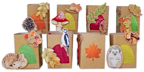 Papierdrachen Tischlichter mit Waldtieren - 8 Stück -Einfaches DIY Herbst-Projekt - Ideal für Zuhause & als Geschenk - Aquarell - Set 02