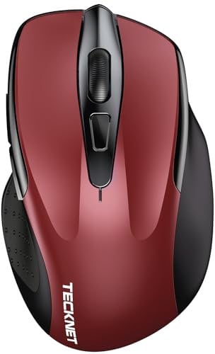 TECKNET Bluetooth Mouse, 4800DPI Wireless Mouse Computer Silent Click USB Mice Bluetooth 3.0/5.0 and 2.4GHz Connectivity with 6 Adjustable DPI, 30 Months Battery Life Cordless for Laptop Red