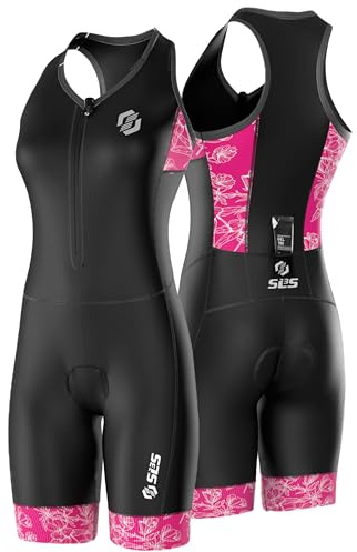 SLS3 Costumes de triathlon pour femme – Trisuit une pièce pour femme – Combinaison de triathlon FRT durable pour femme – Costumes de triathlon pour femme, soutien-gorge sans étagère, Azalée rose