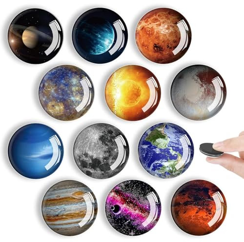 Kühlschrankmagnete, 12 Stück Kühlschrank Magnet, Magnete für Magnettafel für Kühlschrank, Whiteboard, Pinnwand, Küche, Kinder und Erwachsene Geschenk (Planet)
