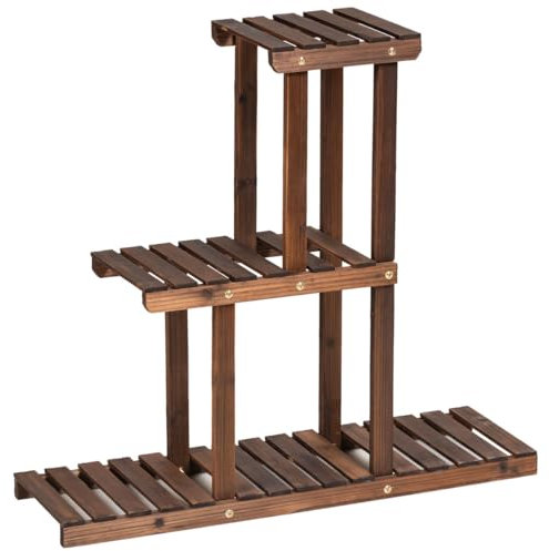 COSTWAY 3/6 Tiers Plant Stand, Solid Wood Flower Pot Holder Bonsai Display Storage Shelves, Multi-Layer Plants Rack for Garden Patio Balcony Living Room (81 x 25 x 75cm, 3-Tier)