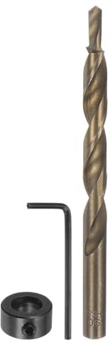 sourcing map Pocket Hole Drill Bit 23/64 Dia 13/64 Tip Round Shank Replacement Twist Step Drill Bit with M9 Depth Stop Collar and Wrench for Woodworking