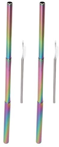 2 Cannucce Pieghevoli in Metallo in Acciaio Inossidabile 304, Cannucce Telescopiche Facili da Pulire per Viaggi, Lavoro