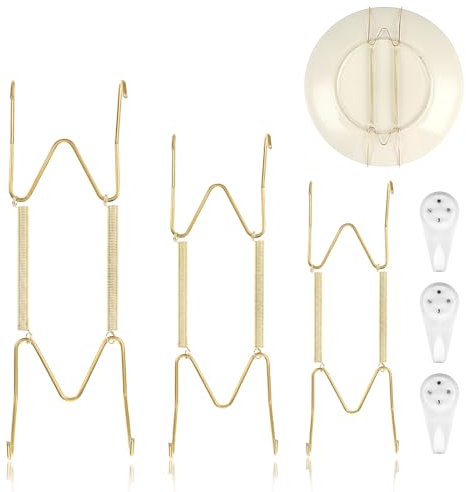 3Pcs Plate Hangers for Walls 6/8/10 Inch Gold Plate Wall Hangers Alloy Hidden Dish Display Holder with 3 Wall Hooks and 12 Protective Cases W Shaped Plate Hooks for Decorative Plates and Art
