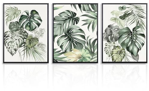 NymphFable Affiche de Décoration Murale Botanique Verte Boho Tropical Leaf Prints, Poster Mural de Feuilles de Plantes Naturelles pour Chambre à Coucher Salle de Bain 12x16 in Set de 3 Non Encadrés