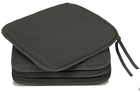 ZOLLNER 4er Set Sitzkissen in 38x38cm - gemütliche Stuhlkissen mit Bindebänder - waschbar bis 30°C - in grau - Oeko Tex® Zertifiziert