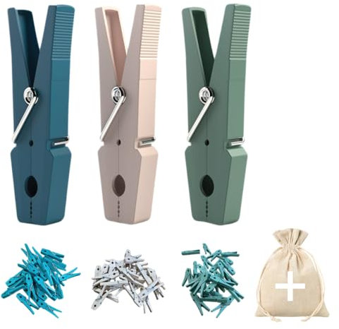 herbeschick.® Wäscheklammern aus recyceltem Kunststoff | 24 Stück | Made in Portugal | Robust & Langlebig | DREI Farben | mit praktischem Aufbewahrungsbeutel | nachhaltig | extra Starke Feder (Grün)