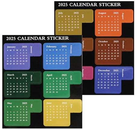 Generisch Monatsregisterkarten – 12-Monatsplaner-Aufkleber 2025, Multicolor, Unisex, Kalenderaufkleber, Planner Sticker